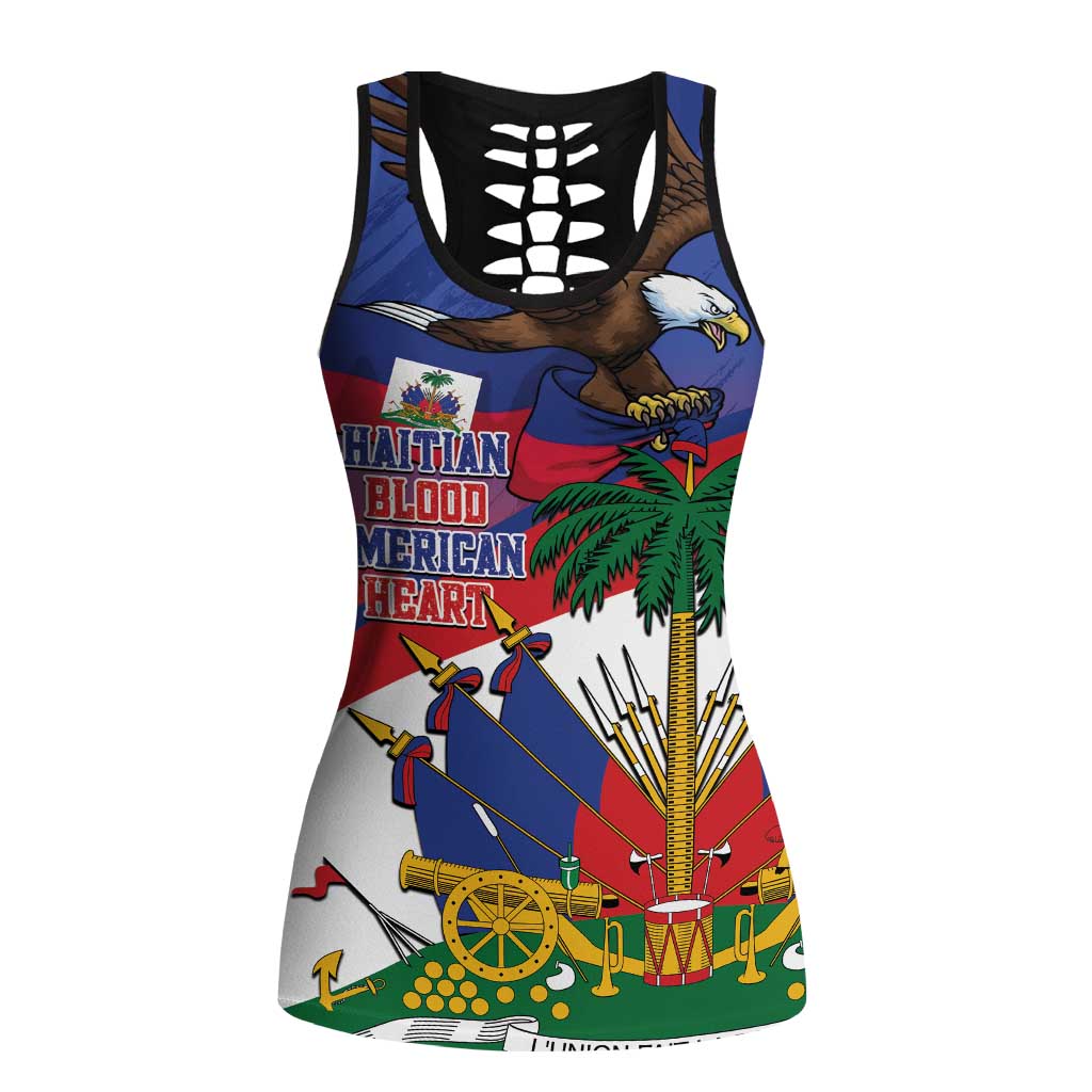 Haiti Flag Day Hollow Tank Top Haitian Blood American Heart Eagle With Flag
