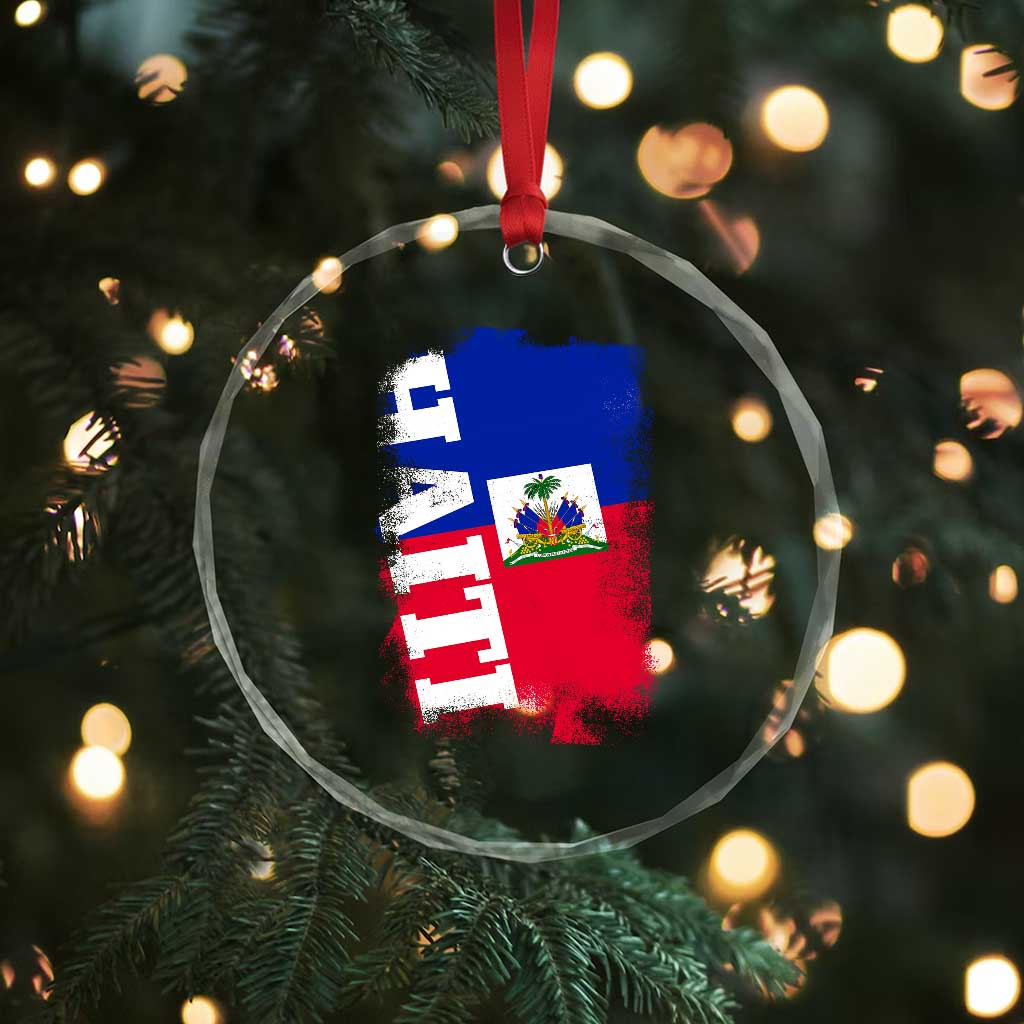 Haiti Flag Distressed Flag Graphic Crystal Glass Ornament Haitian Heritage Pride