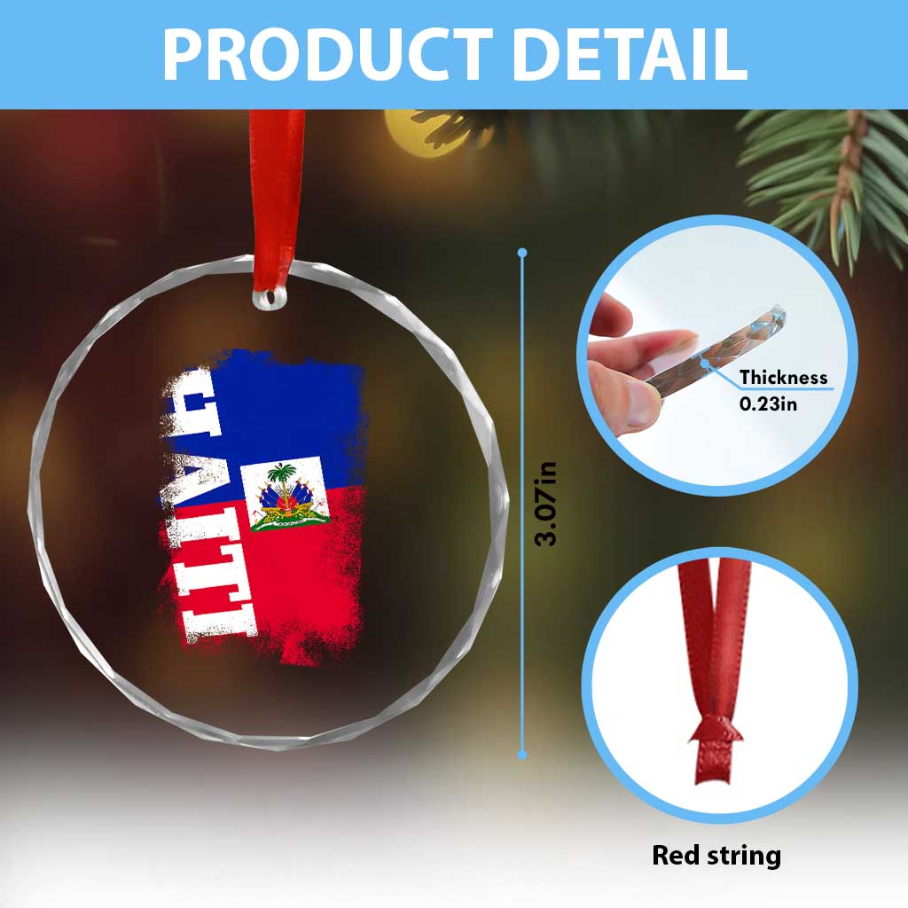 Haiti Flag Distressed Flag Graphic Crystal Glass Ornament Haitian Heritage Pride