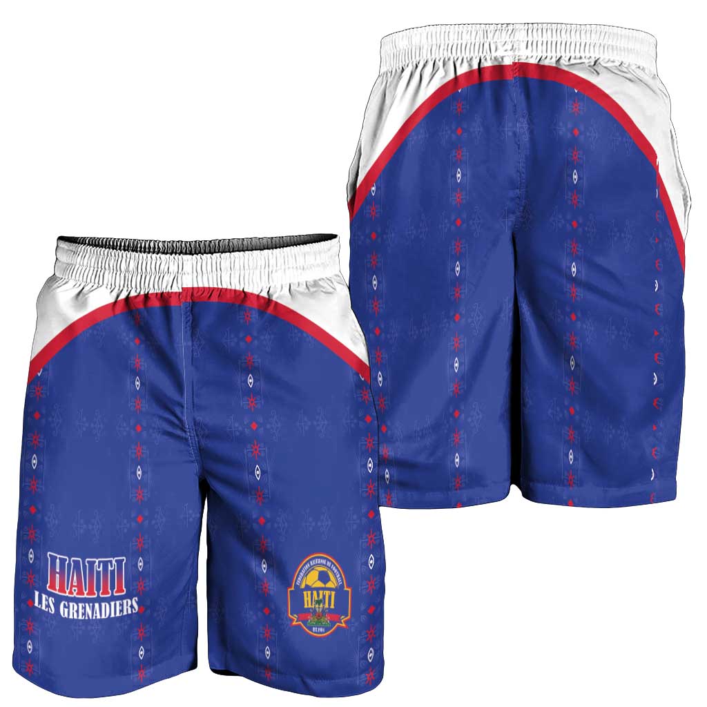 Haiti Football Shorts for Men Les Grenadiers Veve Haitian Vodou Blue Version - Wonder Print Shop
