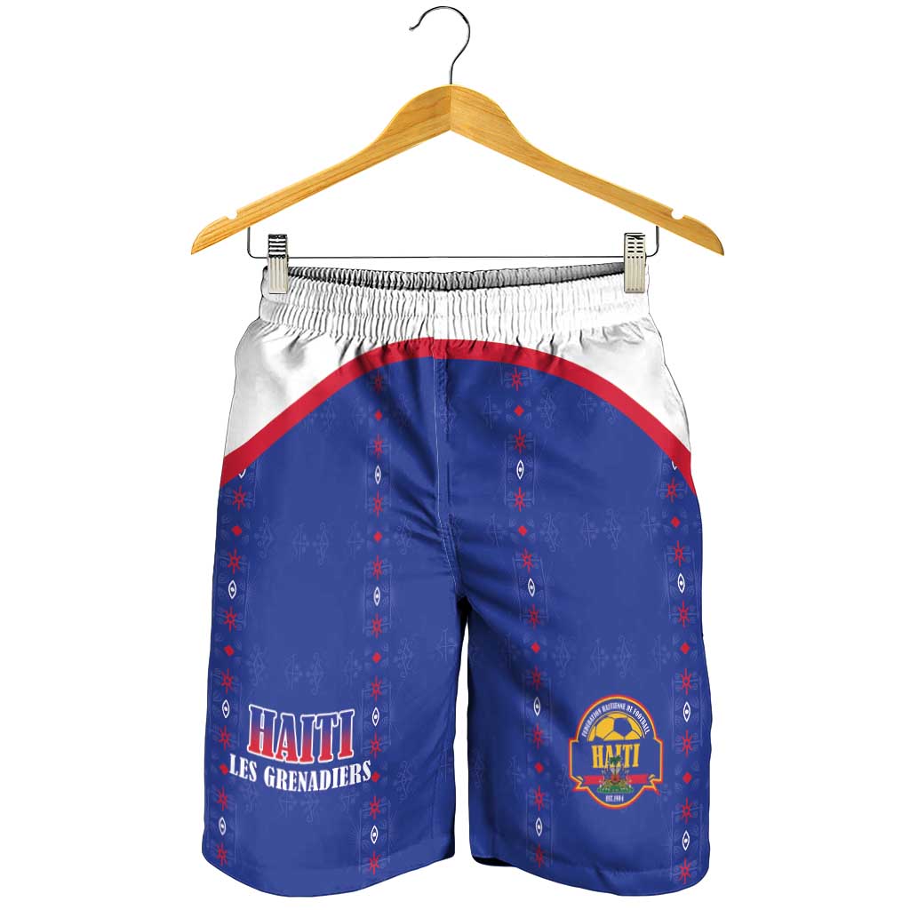 Haiti Football Shorts for Men Les Grenadiers Veve Haitian Vodou Blue Version - Wonder Print Shop