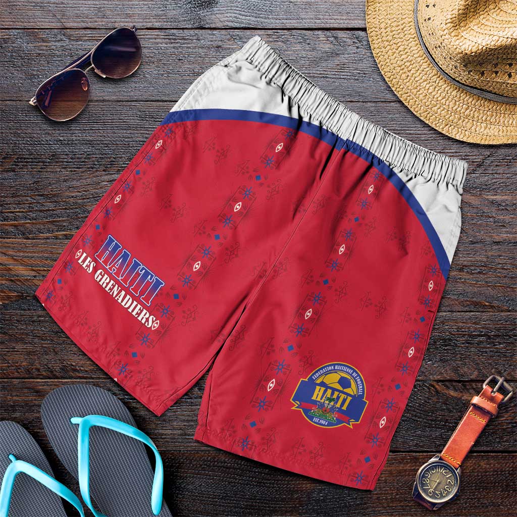 Haiti Football Shorts for Men Les Grenadiers Veve Haitian Vodou Red Version - Wonder Print Shop