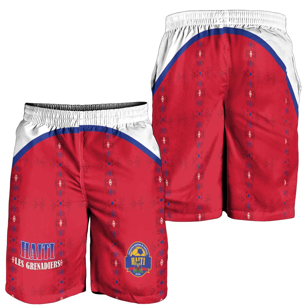 Haiti Football Shorts for Men Les Grenadiers Veve Haitian Vodou Red Version - Wonder Print Shop