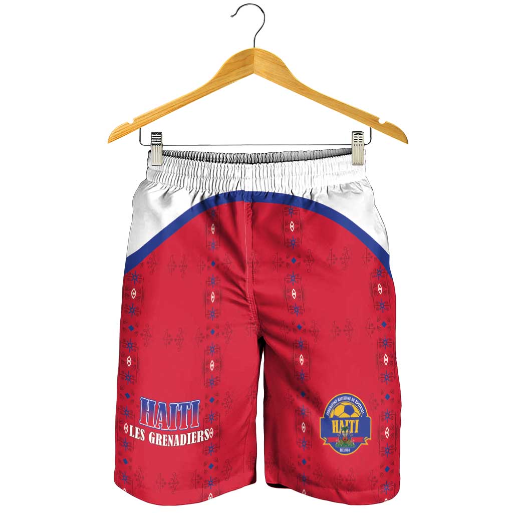Haiti Football Shorts for Men Les Grenadiers Veve Haitian Vodou Red Version - Wonder Print Shop