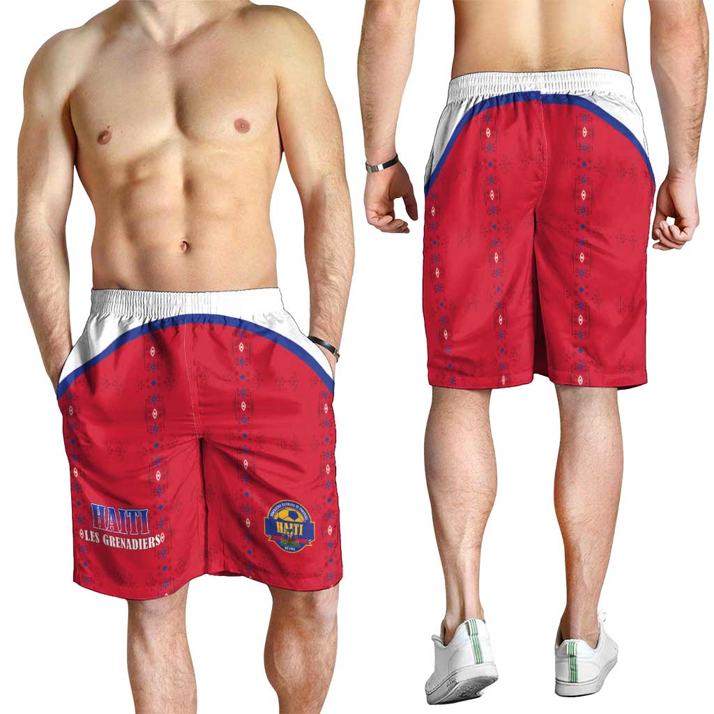 Haiti Football Shorts for Men Les Grenadiers Veve Haitian Vodou Red Version - Wonder Print Shop