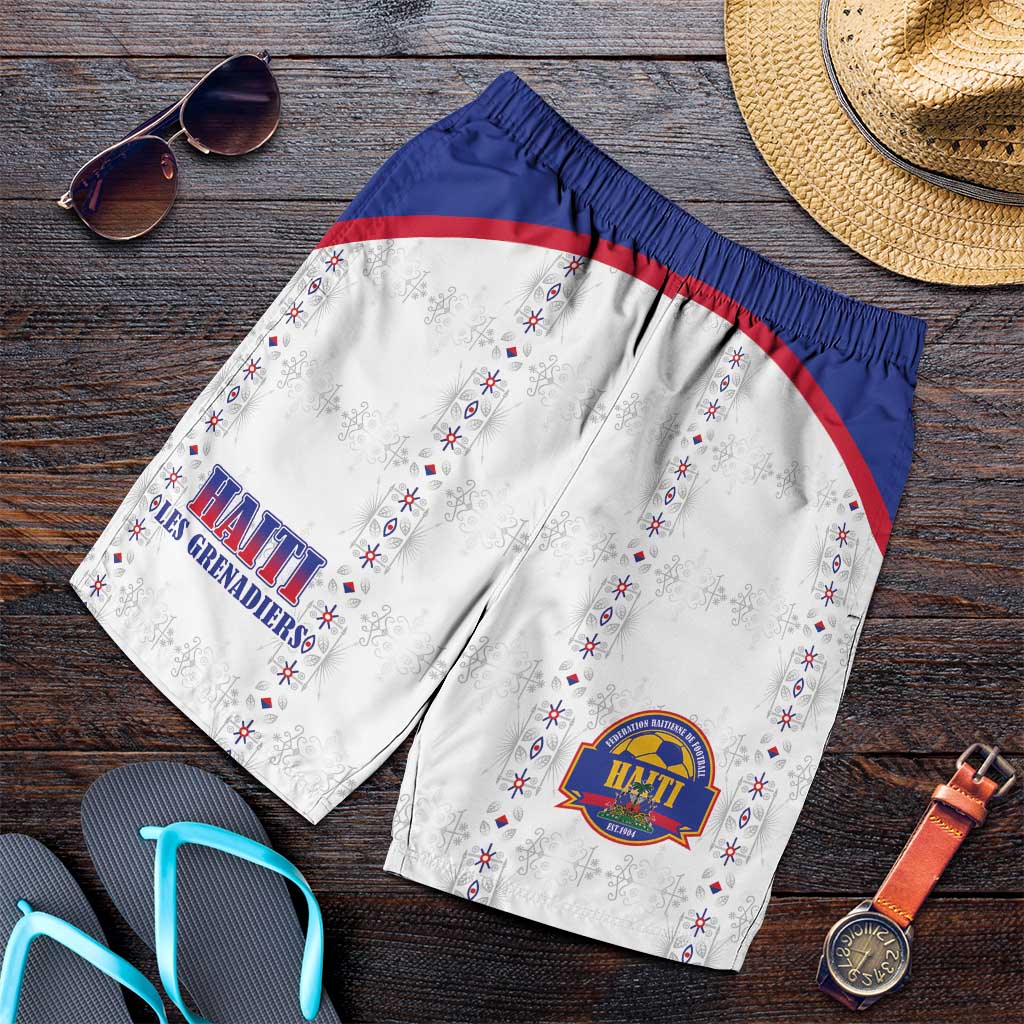 Haiti Football Shorts for Men Les Grenadiers Veve Haitian Vodou White Version - Wonder Print Shop