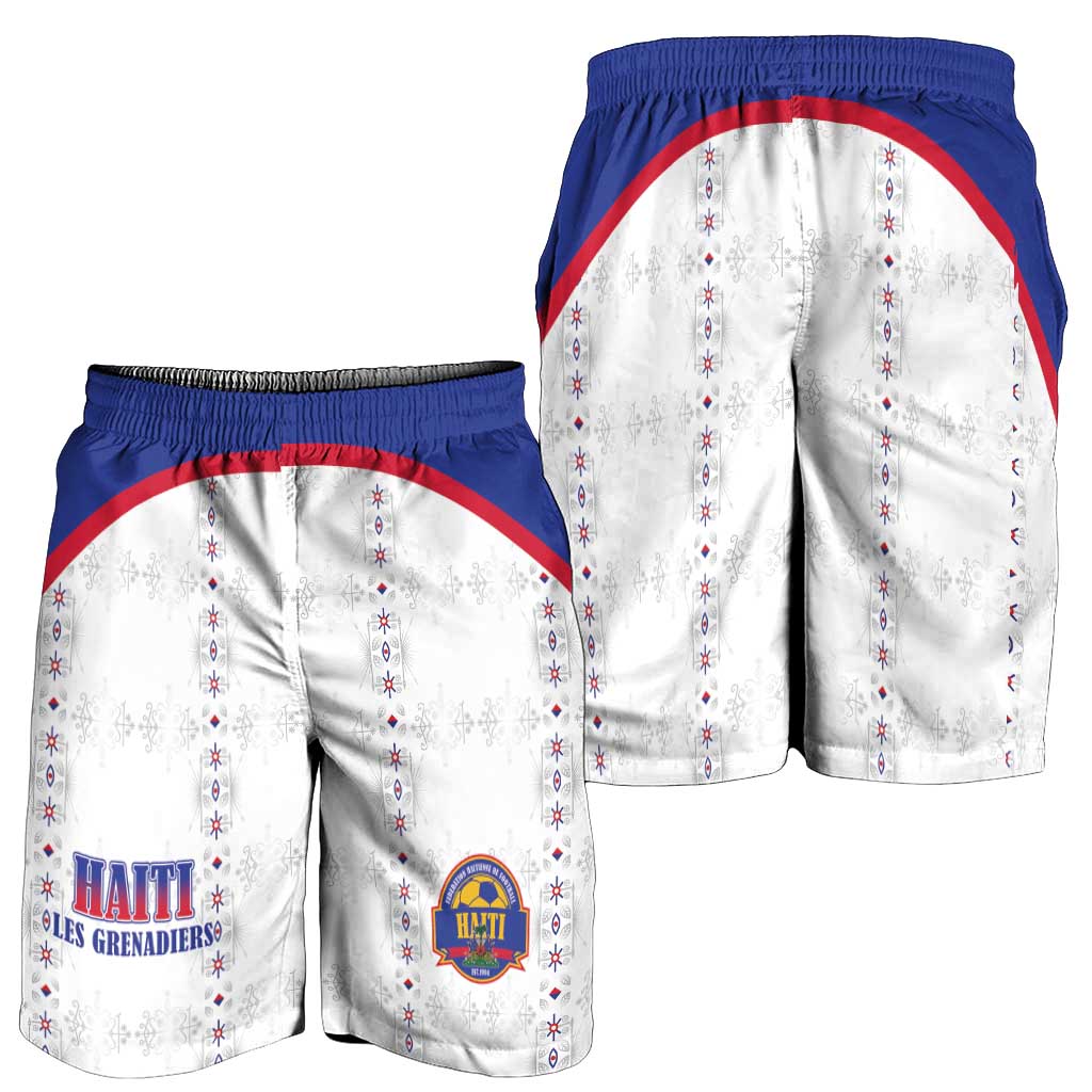 Haiti Football Shorts for Men Les Grenadiers Veve Haitian Vodou White Version - Wonder Print Shop