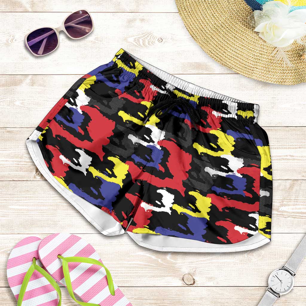 Haiti Map Camouflage Colorful Shorts for Women - Wonder Print Shop