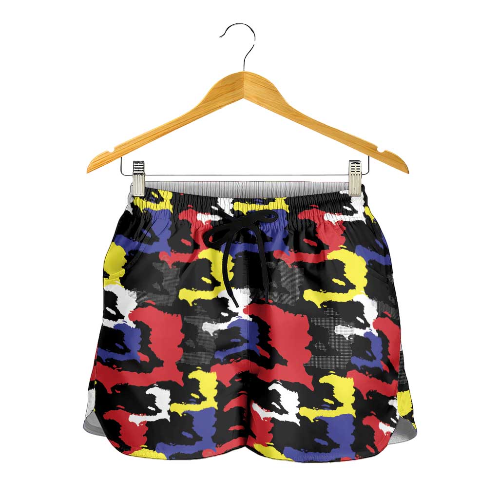 Haiti Map Camouflage Colorful Shorts for Women - Wonder Print Shop
