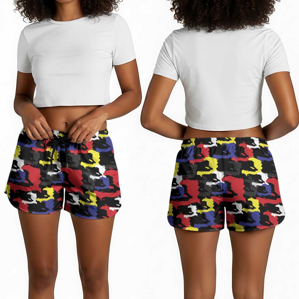 Haiti Map Camouflage Colorful Shorts for Women - Wonder Print Shop
