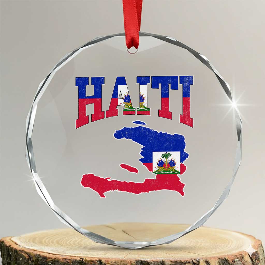Haiti Pride Crystal Glass Ornament Retro Vintage Haitian Flag Map Pride Graphic