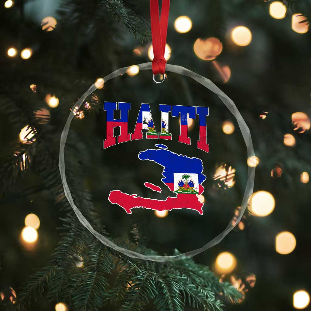 Haiti Pride Crystal Glass Ornament Retro Vintage Haitian Flag Map Pride Graphic