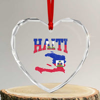 Haiti Pride Heart Crystal Glass Ornament Retro Vintage Haitian Flag Map Pride Graphic