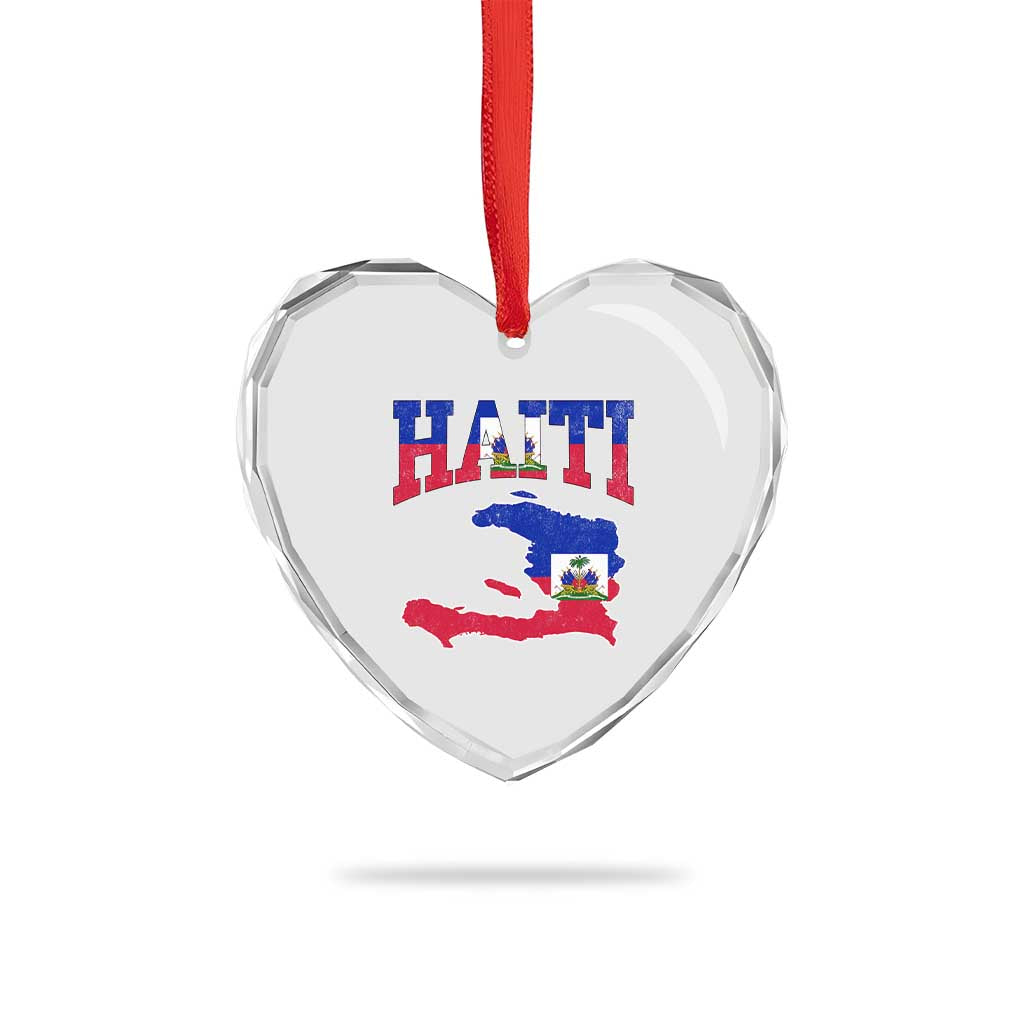 Haiti Pride Heart Crystal Glass Ornament Retro Vintage Haitian Flag Map Pride Graphic