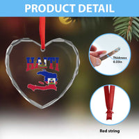 Haiti Pride Heart Crystal Glass Ornament Retro Vintage Haitian Flag Map Pride Graphic