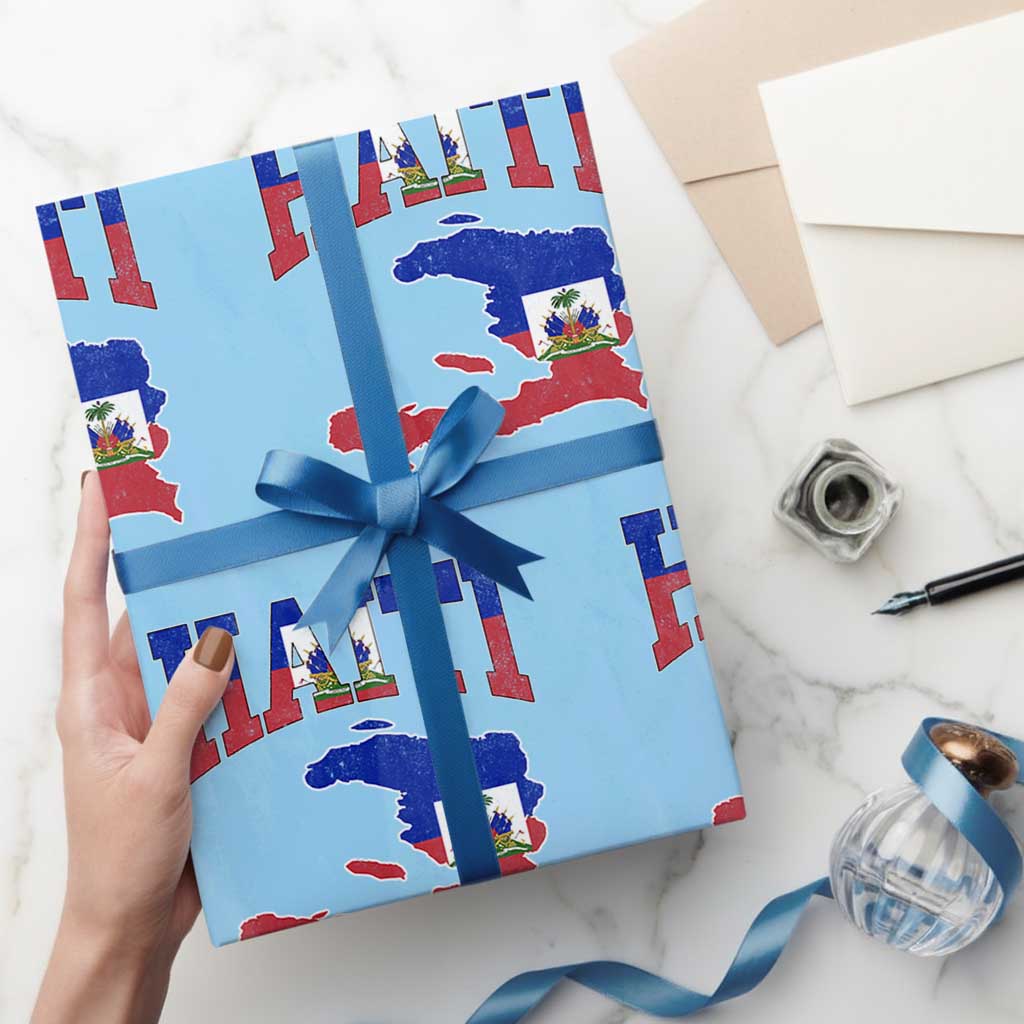 Haiti Pride Wrapping Paper Roll Retro Vintage Haitian Flag Map Pride Graphic