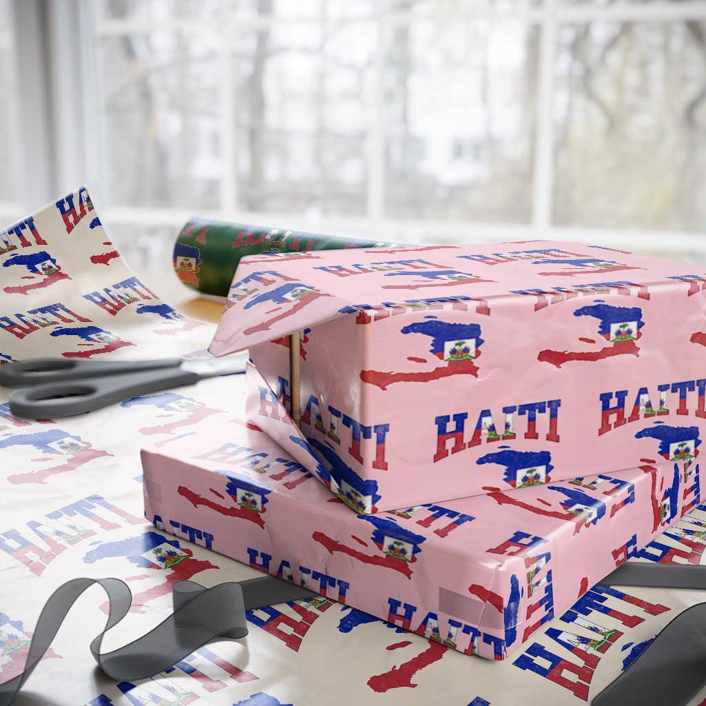 Haiti Pride Wrapping Paper Roll Retro Vintage Haitian Flag Map Pride Graphic