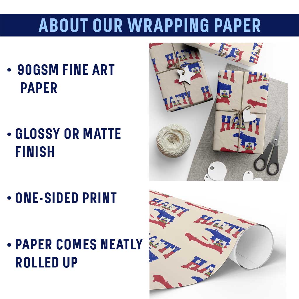 Haiti Pride Wrapping Paper Roll Retro Vintage Haitian Flag Map Pride Graphic