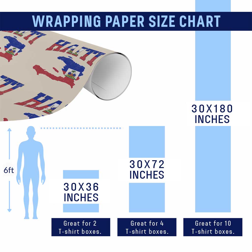 Haiti Pride Wrapping Paper Roll Retro Vintage Haitian Flag Map Pride Graphic