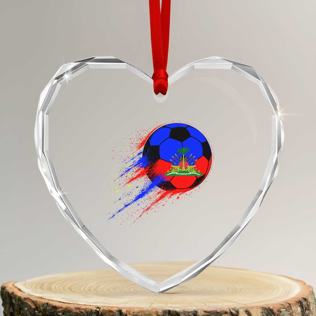 Haiti Soccer Ball Heart Crystal Glass Ornament Retro Vintage Watercolors Sport Haitian Flag Ayiti Pride