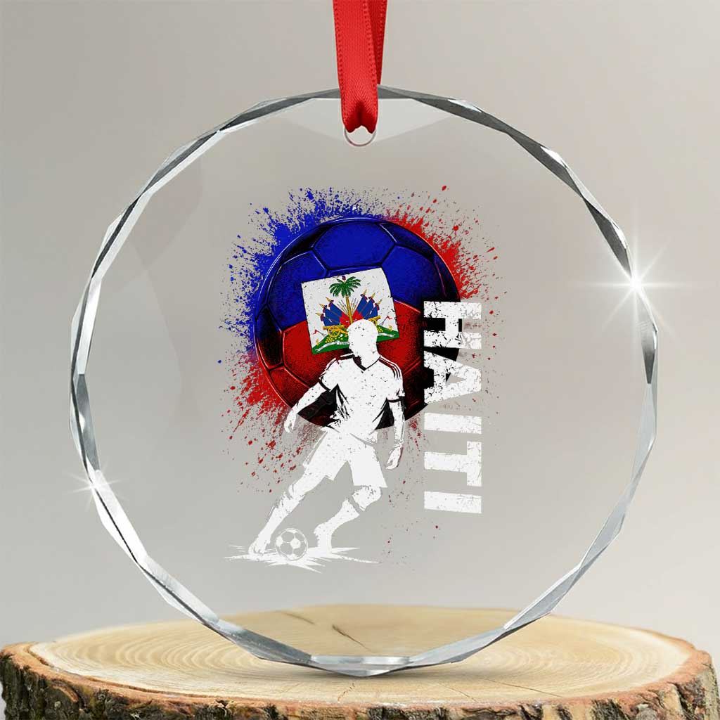 Haiti Soccer Crystal Glass Ornament Retro Vintage Watercolors Sport Haitian Flag Football Fan
