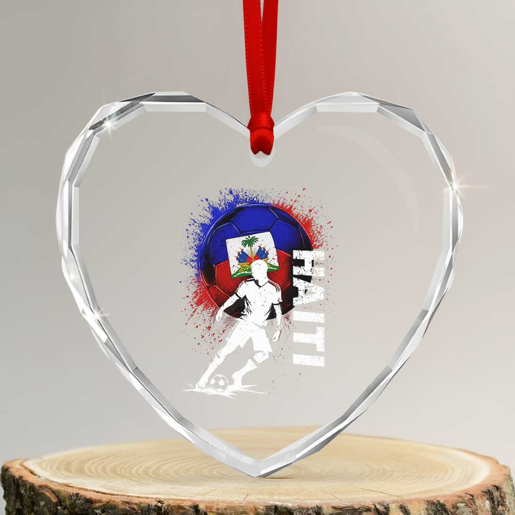 Haiti Soccer Heart Crystal Glass Ornament Retro Vintage Watercolors Sport Haitian Flag Football Fan