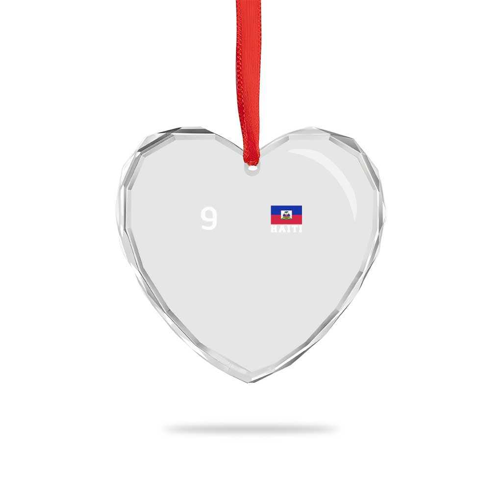 Haiti Soccer Jersey Style Number 9 Graphic Heart Crystal Glass Ornament Haitian Flag Football Sports Fan