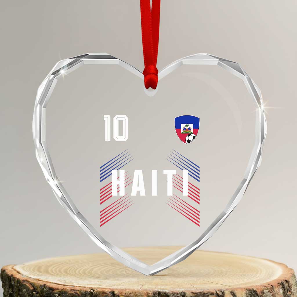 Haiti Soccer Sports Graphic Number 10 Jersey Style Heart Crystal Glass Ornament Proud Haitian Football Fans Game Day Pride