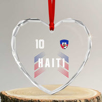 Haiti Soccer Sports Graphic Number 10 Jersey Style Heart Crystal Glass Ornament Proud Haitian Football Fans Game Day Pride