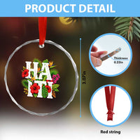 Haiti Tropical Floral Hibiscus Palm Leaves Island Graphic Crystal Glass Ornament Haitian Heritage Pride