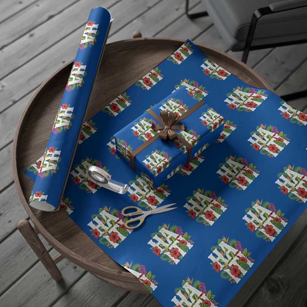 Haiti Tropical Floral Hibiscus Palm Leaves Island Graphic Wrapping Paper Roll Haitian Heritage Pride