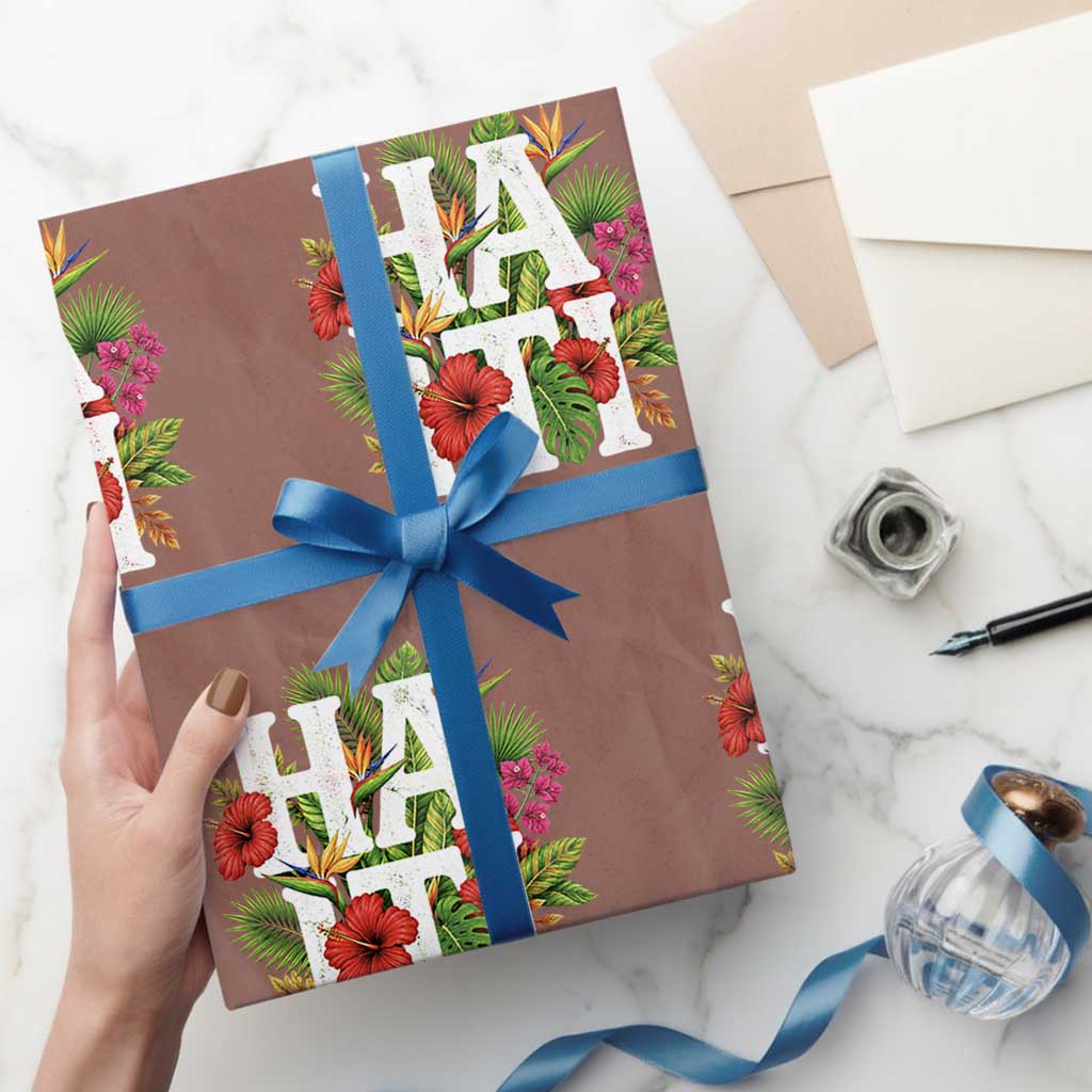 Haiti Tropical Floral Hibiscus Palm Leaves Island Graphic Wrapping Paper Roll Haitian Heritage Pride