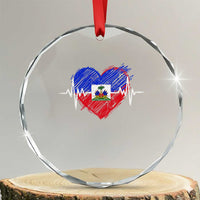 Haitian Flag Heartbeat EKG Pulse Graphic Crystal Glass Ornament My Heart Beats For Haiti Identity Heritage Pride