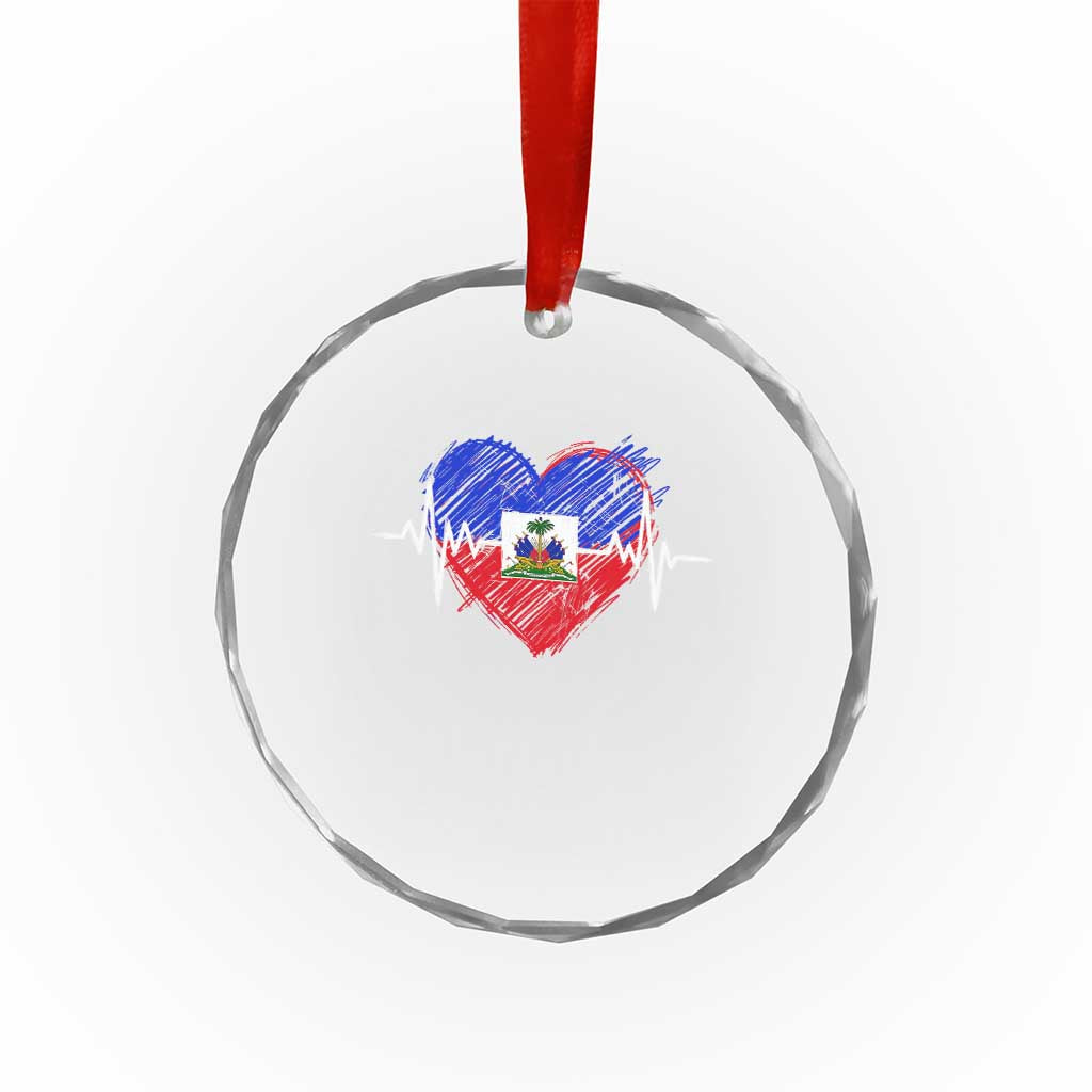 Haitian Flag Heartbeat EKG Pulse Graphic Crystal Glass Ornament My Heart Beats For Haiti Identity Heritage Pride