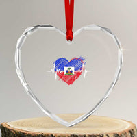 Haitian Flag Heartbeat EKG Pulse Graphic Heart Crystal Glass Ornament My Heart Beats For Haiti Identity Heritage Pride