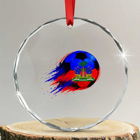 Haitian Flag Soccer Ball Splatter Graphic Crystal Glass Ornament Haiti Football Sports Fan
