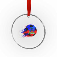 Haitian Flag Soccer Ball Splatter Graphic Crystal Glass Ornament Haiti Football Sports Fan