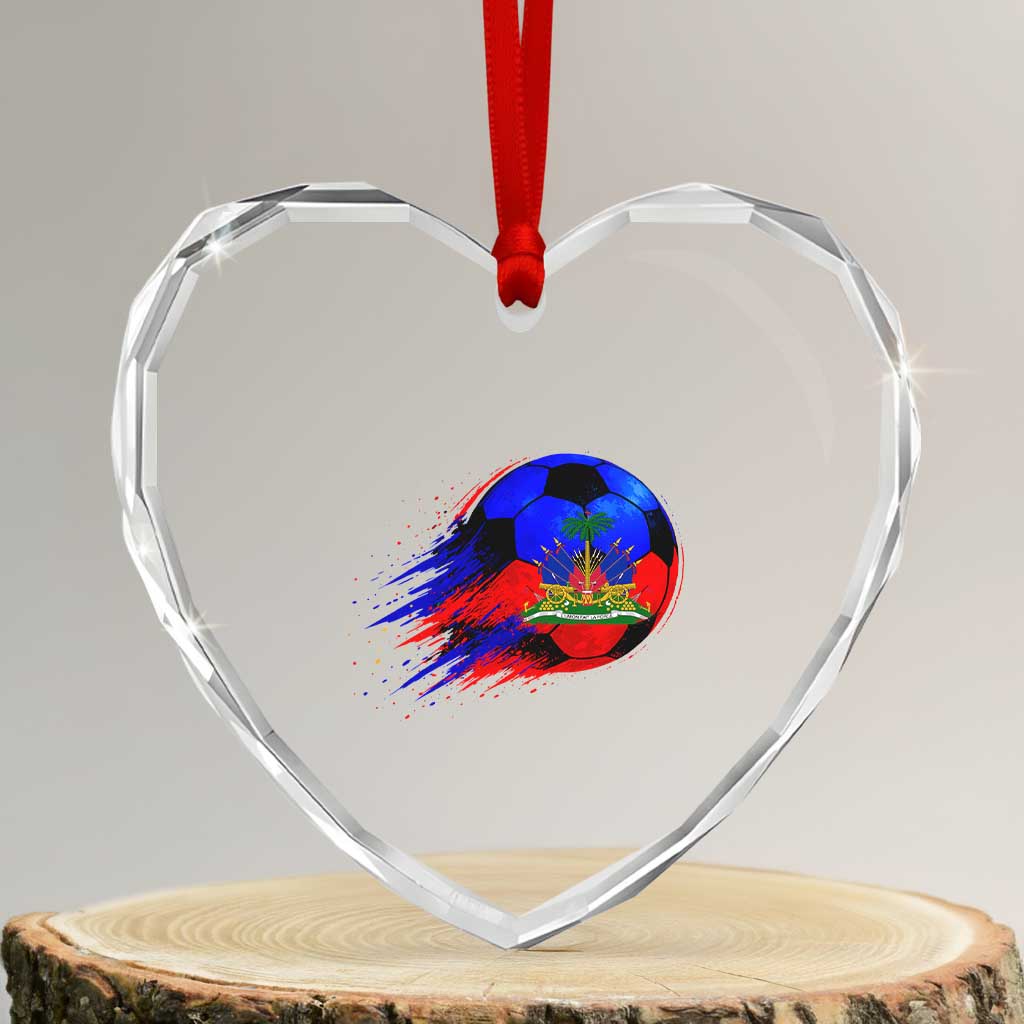 Haitian Flag Soccer Ball Splatter Graphic Heart Crystal Glass Ornament Haiti Football Sports Fan