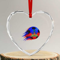 Haitian Flag Soccer Ball Splatter Graphic Heart Crystal Glass Ornament Haiti Football Sports Fan
