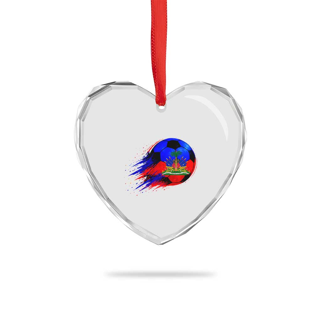 Haitian Flag Soccer Ball Splatter Graphic Heart Crystal Glass Ornament Haiti Football Sports Fan