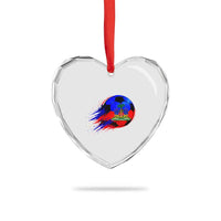 Haitian Flag Soccer Ball Splatter Graphic Heart Crystal Glass Ornament Haiti Football Sports Fan