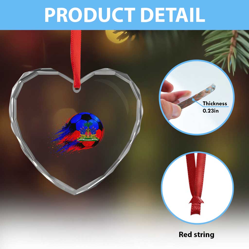 Haitian Flag Soccer Ball Splatter Graphic Heart Crystal Glass Ornament Haiti Football Sports Fan