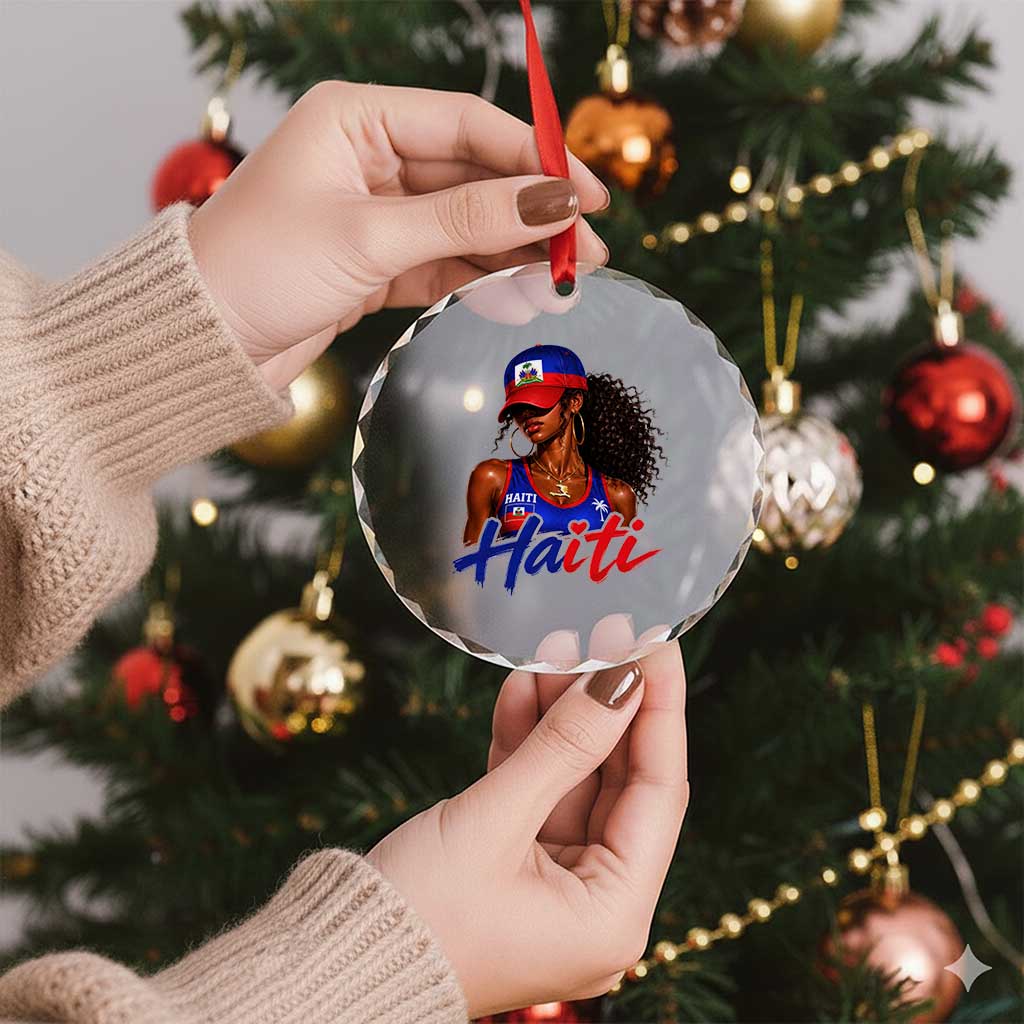 Haitian Girl Crystal Glass Ornament Melanin Black Girls Haiti Flag Proud Haitienne