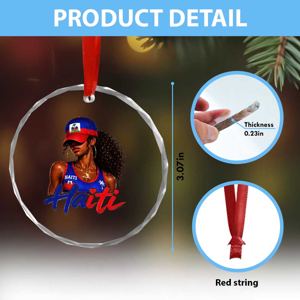 Haitian Girl Crystal Glass Ornament Melanin Black Girls Haiti Flag Proud Haitienne