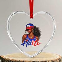 Haitian Girl Heart Crystal Glass Ornament Melanin Black Girls Haiti Flag Proud Haitienne