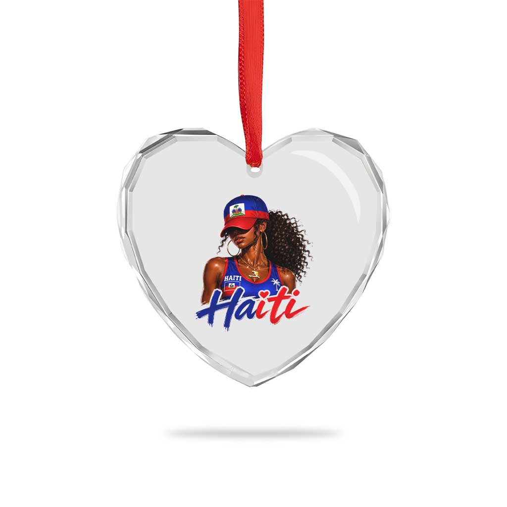 Haitian Girl Heart Crystal Glass Ornament Melanin Black Girls Haiti Flag Proud Haitienne