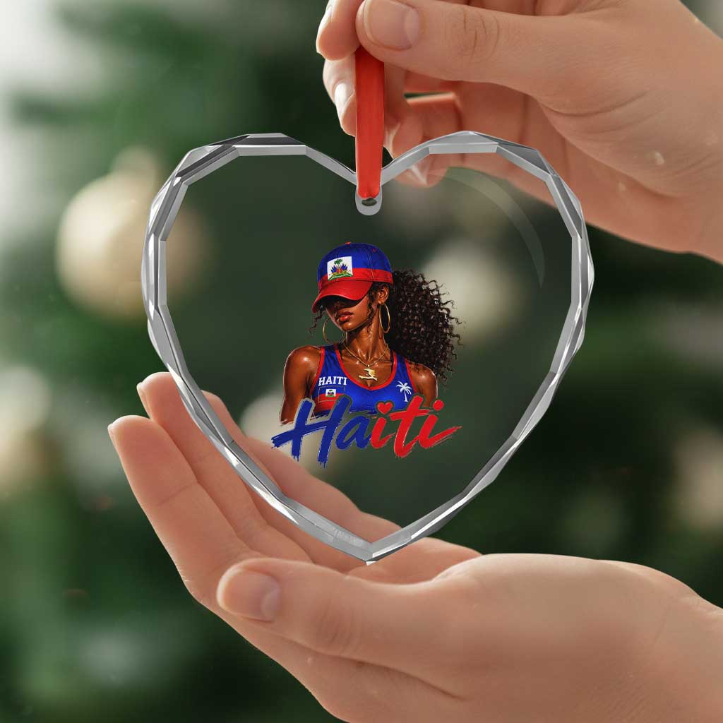 Haitian Girl Heart Crystal Glass Ornament Melanin Black Girls Haiti Flag Proud Haitienne