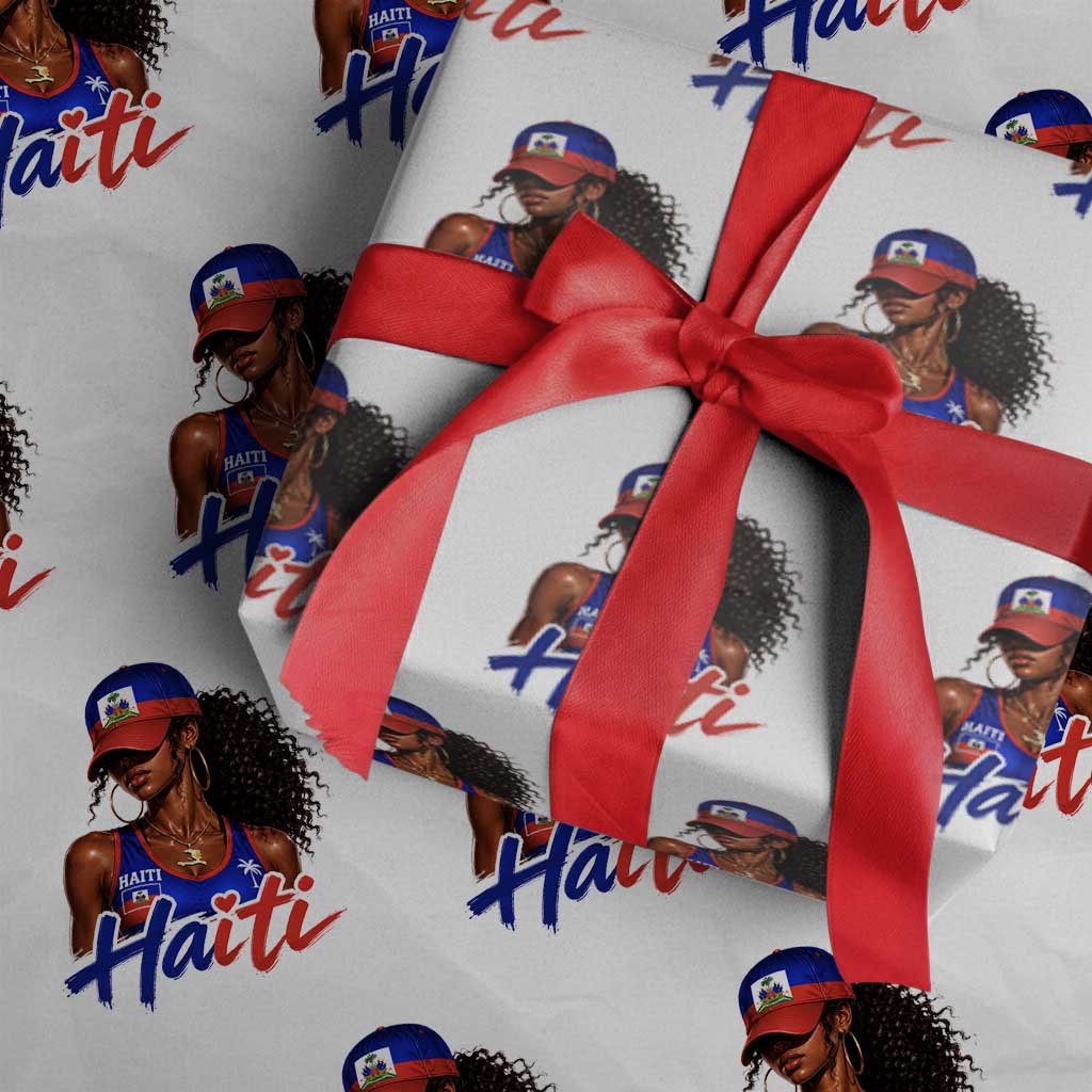 Haitian Girl Wrapping Paper Roll Melanin Black Girls Haiti Flag Proud Haitienne