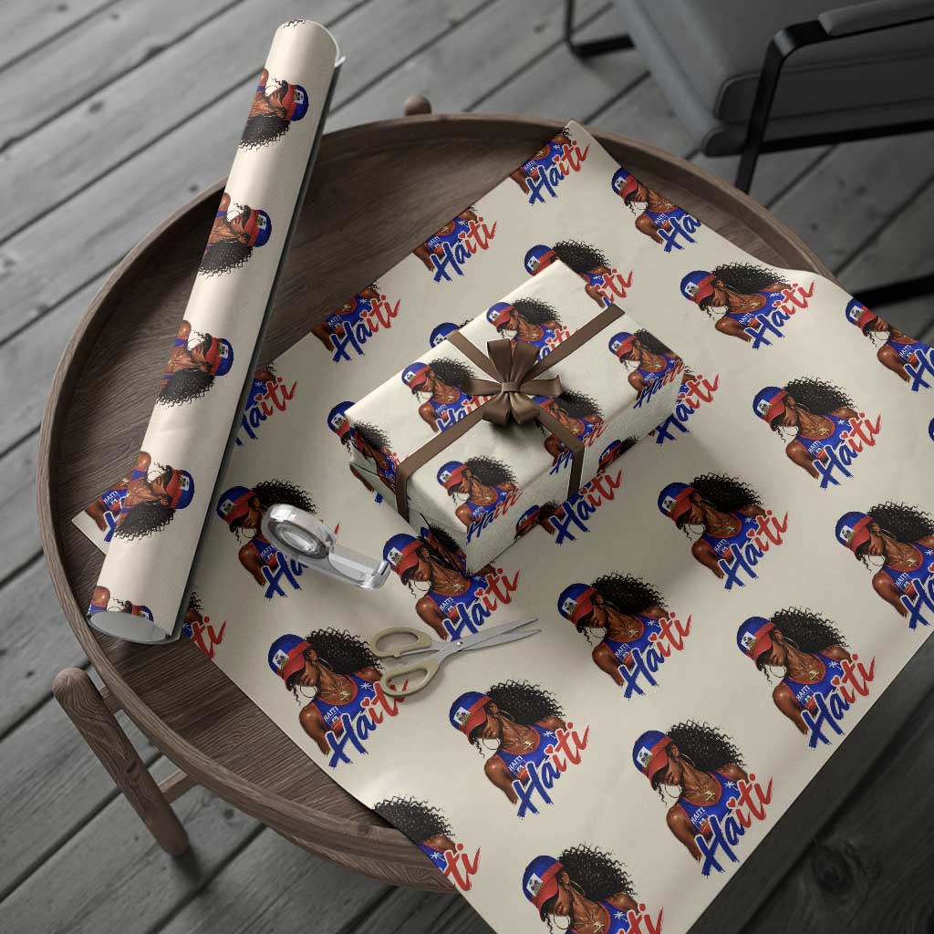 Haitian Girl Wrapping Paper Roll Melanin Black Girls Haiti Flag Proud Haitienne