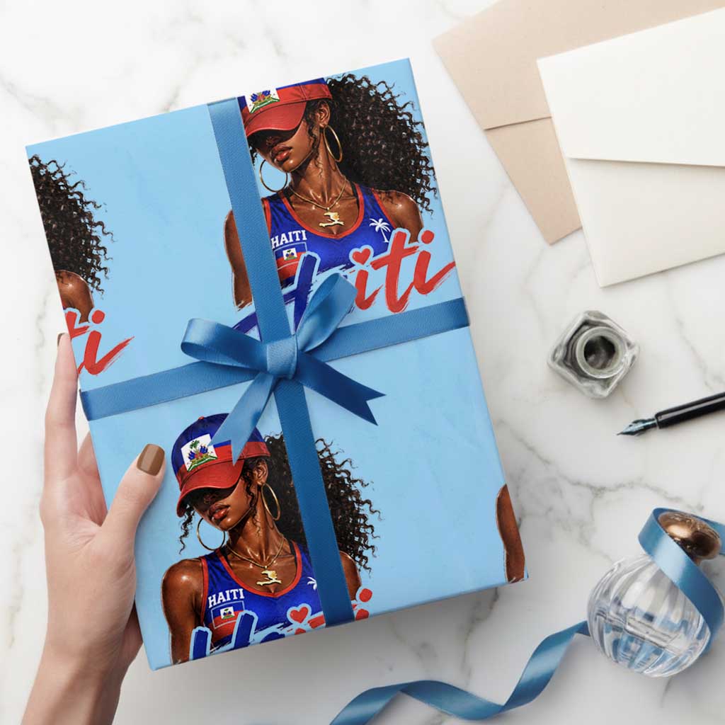 Haitian Girl Wrapping Paper Roll Melanin Black Girls Haiti Flag Proud Haitienne